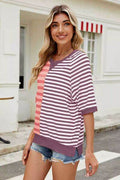 Striped Round Neck Half Sleeve T-Shirt - Hovatok