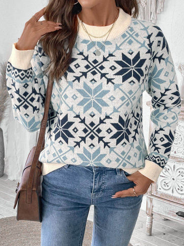 Perfee Graphic Round Neck Long Sleeve Sweater - Hovatok