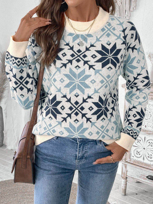 Perfee Graphic Round Neck Long Sleeve Sweater - Hovatok