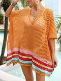 Slit Openwork V-Neck Half Sleeve Cover-Up - Hovatok