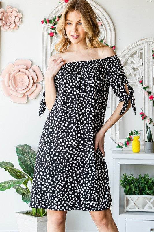 Heimish Full Size Short Sleeve Off Shoulder Animal Mini Dress Plus Size - Hovatok