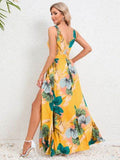 Slit Tied Printed Surplice Dress - Hovatok