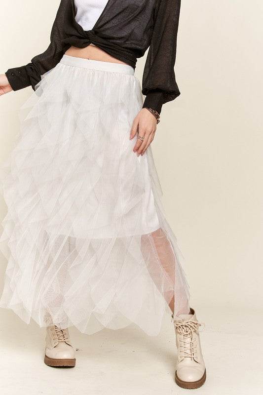 ADORA Ruffled Elastic Waist Midi Skirt - Hovatok