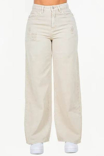 American Bazi High Waist Distressed Wide Leg Jeans - Hovatok