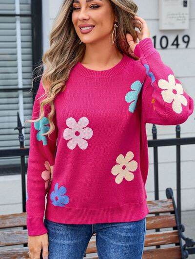 Angel Wings Flower Round Neck Long Sleeve Sweater - Hovatok
