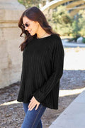 Basic Bae Full Size Ribbed Round Neck Long Sleeve Knit Top - Hovatok
