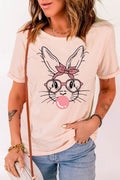 Rabbit Graphic Round Neck Short Sleeve T-Shirt - Hovatok
