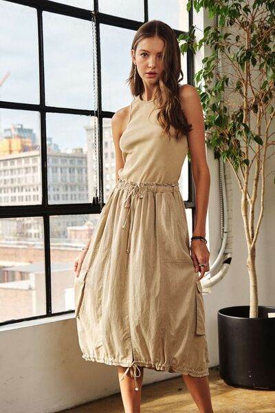 ADORA Drawstring Sleeveless Washed Dress - Hovatok