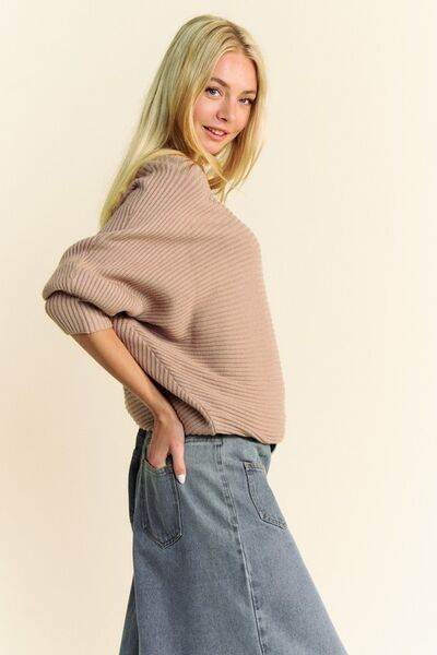 Davi & Dani Round Neck Batwing Sleeve Sweater - Hovatok