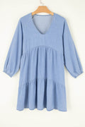 V-Neck Tiered Ruffled Hem Mini Dress - Hovatok