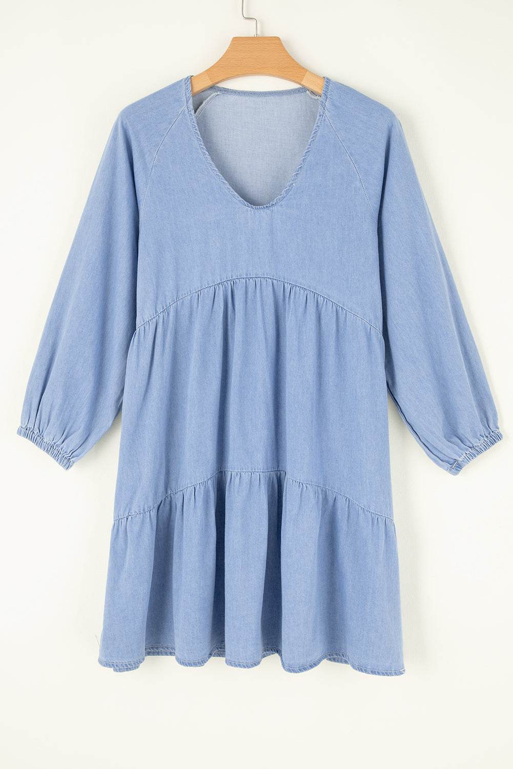 V-Neck Tiered Ruffled Hem Mini Dress - Hovatok