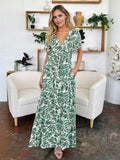 Double Take Full Size Printed Drawstring Short Sleeve Dress - Hovatok