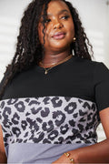 Double Take Leopard Print Color Block Short Sleeve T-Shirt - Hovatok