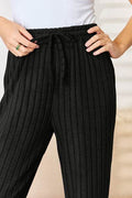 Basic Bae Full Size Ribbed Drawstring Hooded Top and Straight Pants Set - Hovatok