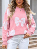 Angel Wings Bow Round Neck Dropped Shoulder Sweater - Hovatok