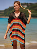 Angel Wings Cutout Striped Cover-Up with Tassel - Hovatok