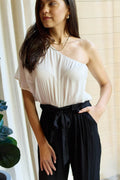 Dress Day Marvelous in Manhattan One-Shoulder Jumpsuit in White/Black - Hovatok