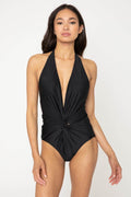 Marina West Swim Twisted Plunge Halter One Piece Swimsuit - Hovatok
