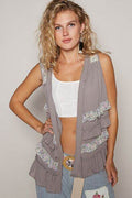 POL Ruffled Open Front Sleeveless Cardigan - Hovatok