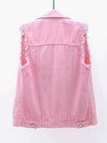 Full Size Button Down Raw Hem Sleeveless Denim Jacket Plus Size - Hovatok