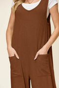 Double Take Full Size Texture Sleeveless Wide Leg Jumpsuit - Hovatok