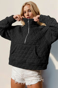 Double Take Half Zip Long Sleeve Quilted Sweatshirt with Pocket - Hovatok
