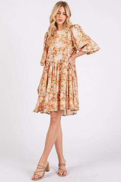 Mittoshop Flower Print Linen Blend Babydoll Mini Dress - Hovatok