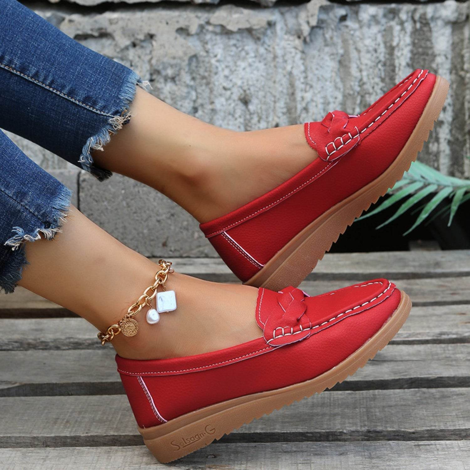 Weave Wedge Heeled Loafers - Hovatok