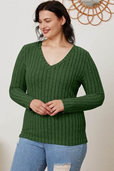 Basic Bae Full Size Ribbed V-Neck Long Sleeve T-Shirt - Hovatok