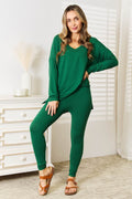Zenana Lazy Days Full Size Long Sleeve Top and Leggings Set - Hovatok