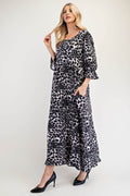 Celeste Full Size Leopard Round Neck Flounce Sleeve Dress - Hovatok