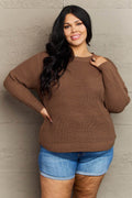 Zenana Breezy Days Plus Size High Low Waffle Knit Sweater - Hovatok