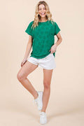 BOMBOM Textured Floral Pattern Short Sleeve T-Shirt - Hovatok