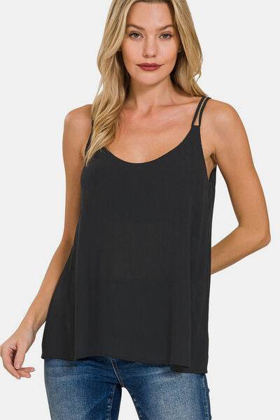Zenana Woven Double Spaghetti Strap V-Neck Cami - Hovatok