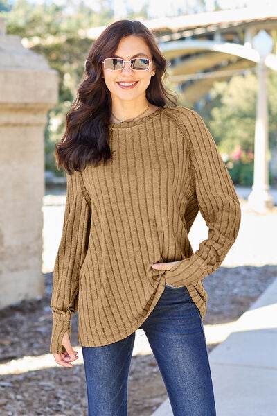 Basic Bae Full Size Ribbed Round Neck Long Sleeve Knit Top - Hovatok