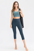 Wide Waistband Cropped Active Leggings with Pockets - Hovatok