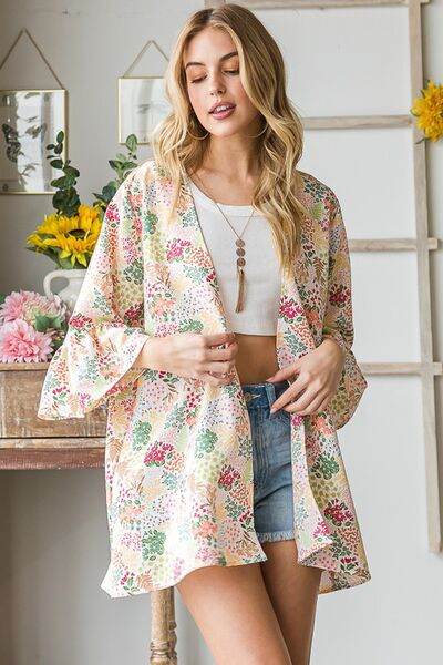 Heimish Full Size Multi Color Floral Open Cardigan Plus Size - Hovatok