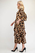 Celeste Full Size Leopard Asymmetrical Ruffle Midi Dress Plus Size - Hovatok
