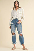 Annie Wear Distressed Raw Hem Cropped Jeans - Hovatok