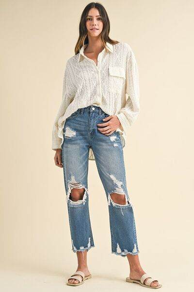 Annie Wear Distressed Raw Hem Cropped Jeans - Hovatok