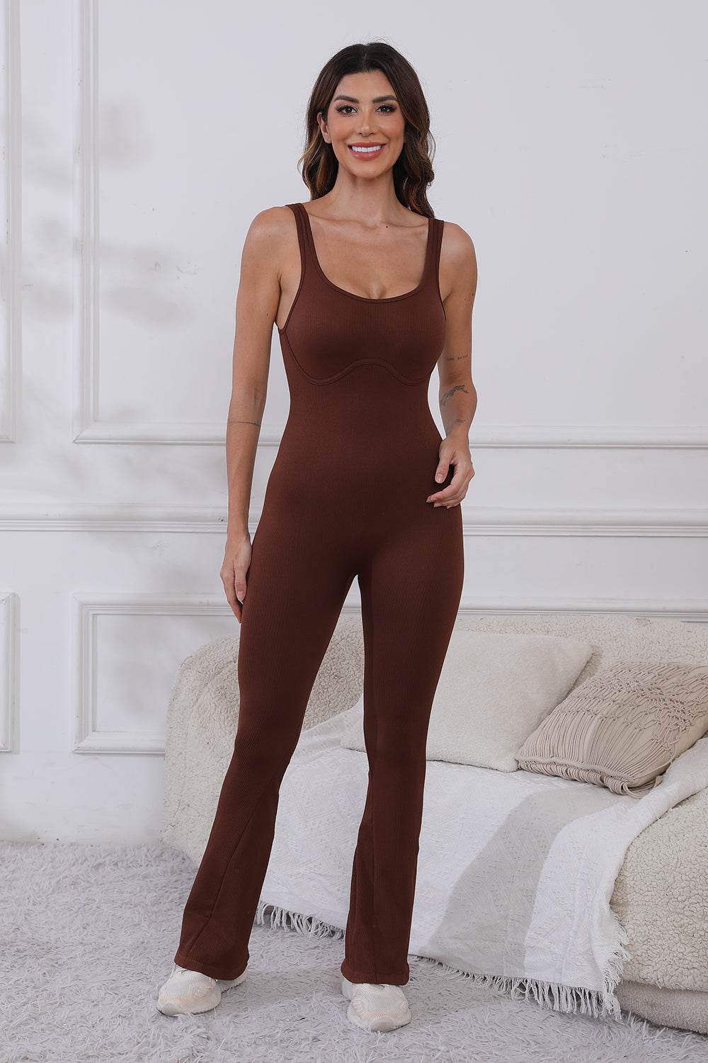 Scoop Neck Wide Strap Active Jumpsuit - Hovatok