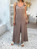 Devine Button Front Knotted Strap Wide Leg Jumpsuit - Hovatok