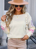 Angel Wings Flower Round Neck Dropped Shoulder Sweater - Hovatok