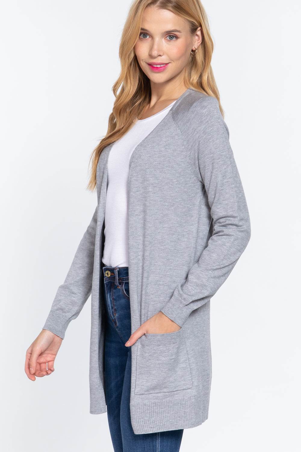 ACTIVE BASIC Open Front Long Sleeve Cardigan - Hovatok