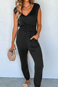 Smocked Sleeveless V Neck Jumpsuit - Hovatok