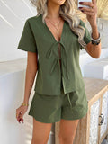 Devine Tied V-Neck Short Sleeve Top and Shorts Set - Hovatok