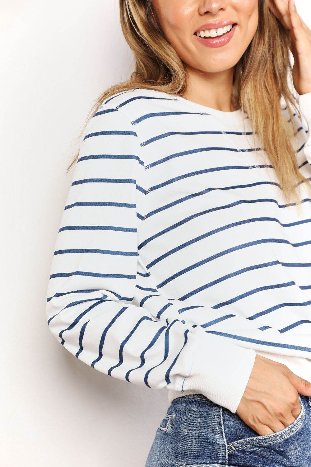 Double Take Striped Long Sleeve Round Neck Top - Hovatok