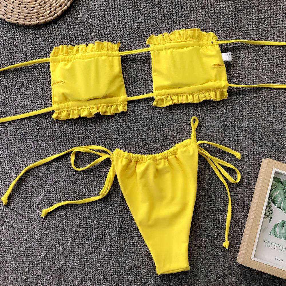 Frill Trim Ruched Bikini Set - Hovatok