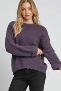 Umgee Full Size Round Neck Long Sleeve Boucle Sweater Plus Size - Hovatok