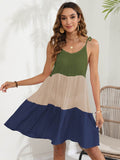 Color Block Spaghetti Strap Cover-Up Dress - Hovatok